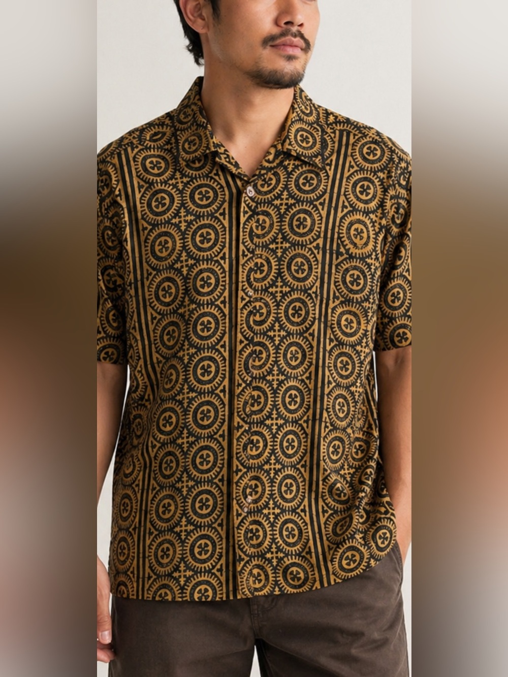 NOA NOA Hawaiian Shirt Mens L Rayon Tribal Batik Camp Beach